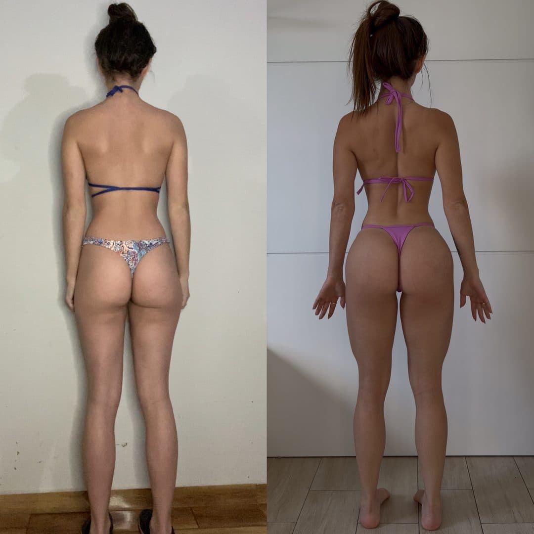 Taciane Eduarda, comparação de antes e depois, de costas