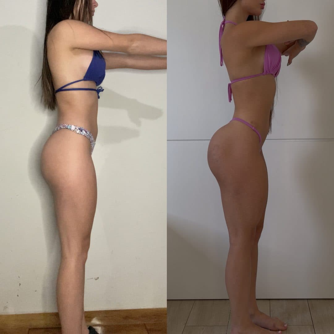 Taciane Eduarda, comparação de antes e depois, de lado
